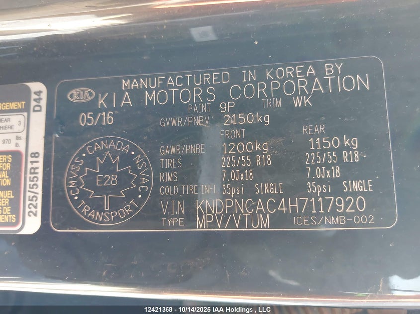 2017 Kia Sportage Ex VIN: KNDPNCAC4H7117920 Lot: 12421358