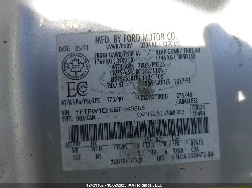 1FTFW1EF6BFB49685 2011 FORD F-150 photo no. 19