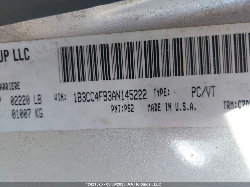 2010 Dodge Avenger Se VIN: 1B3CC4FB3AN145222 Lot: 12421373