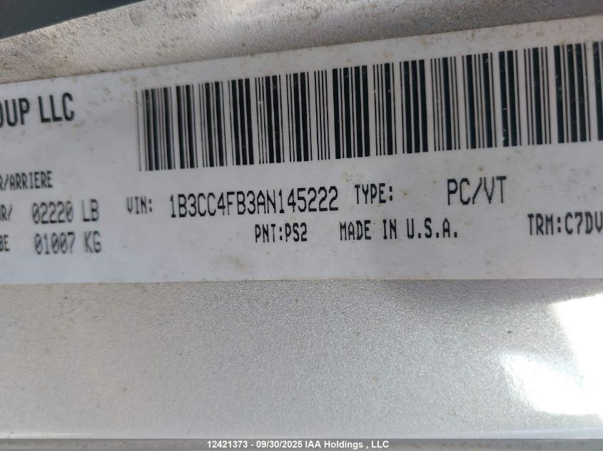 2010 Dodge Avenger Se VIN: 1B3CC4FB3AN145222 Lot: 12421373