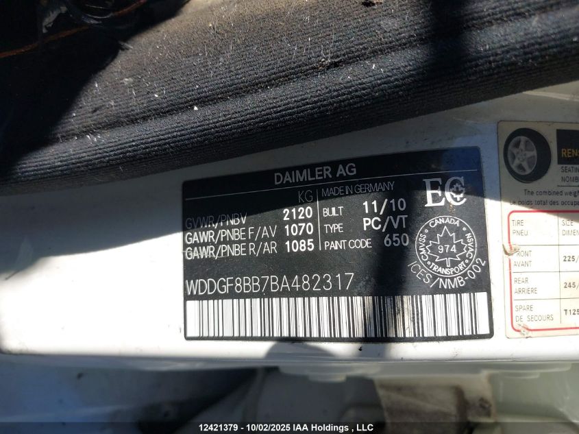 2011 Mercedes-Benz C 300 4Matic VIN: WDDGF8BB7BA482317 Lot: 12421379