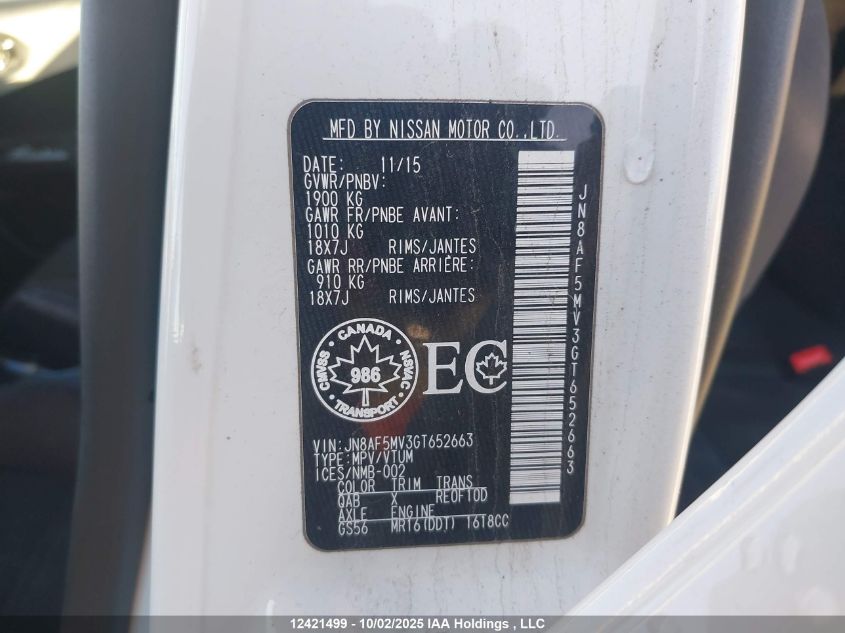 2016 Nissan Juke Nismo/Sl/Sv VIN: JN8AF5MV3GT652663 Lot: 12421499