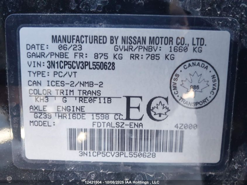 2023 Nissan Kicks Sv VIN: 3N1CP5CV3PL550628 Lot: 12421504