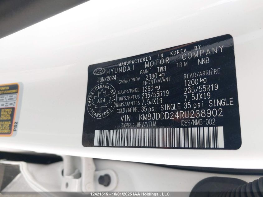 2024 Hyundai Tucson Ultimate Plug-In Hybrid Awd VIN: KM8JDDD24RU238902 Lot: 12421515