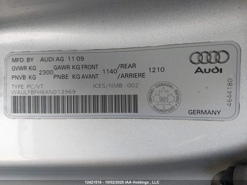 WAULFBFH6AN013969 2010 AUDI A5 photo no. 9