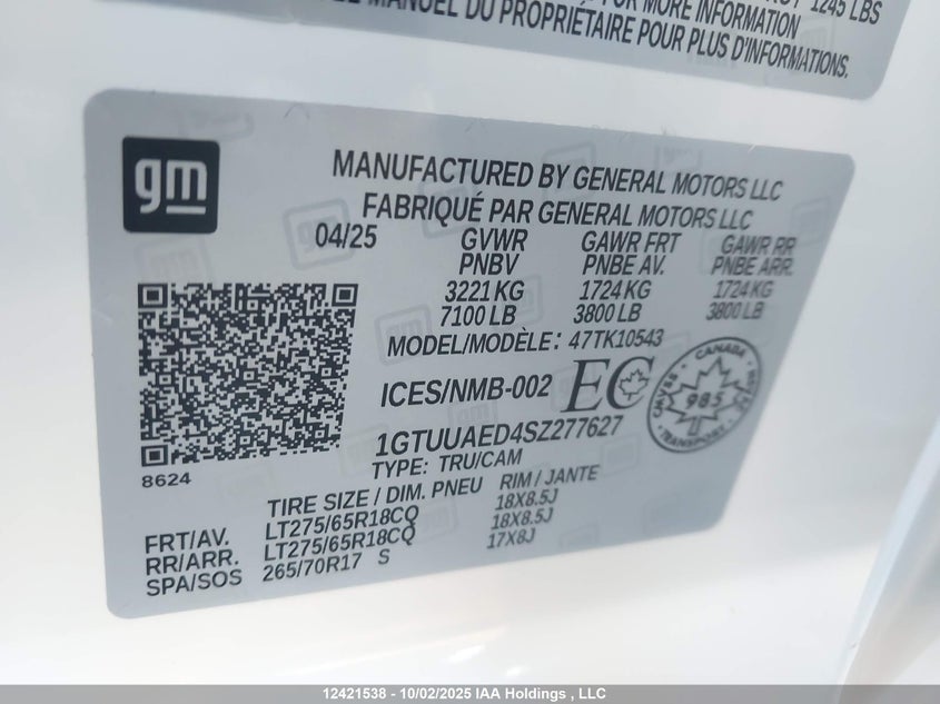 1GTUUAED4SZ277627 2025 GMC SIERRA photo no. 9