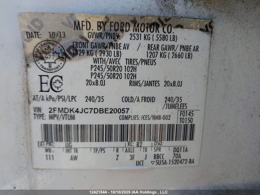 2FMDK4JC7DBE20057 2013 FORD EDGE photo no. 19