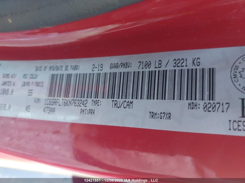 1C6SRFLT6KN763242 2019 RAM 1500 photo no. 9