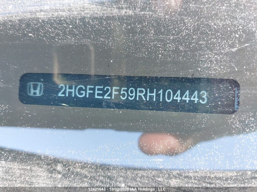 2024 Honda Civic Sport VIN: 2HGFE2F59RH104443 Lot: 12421643