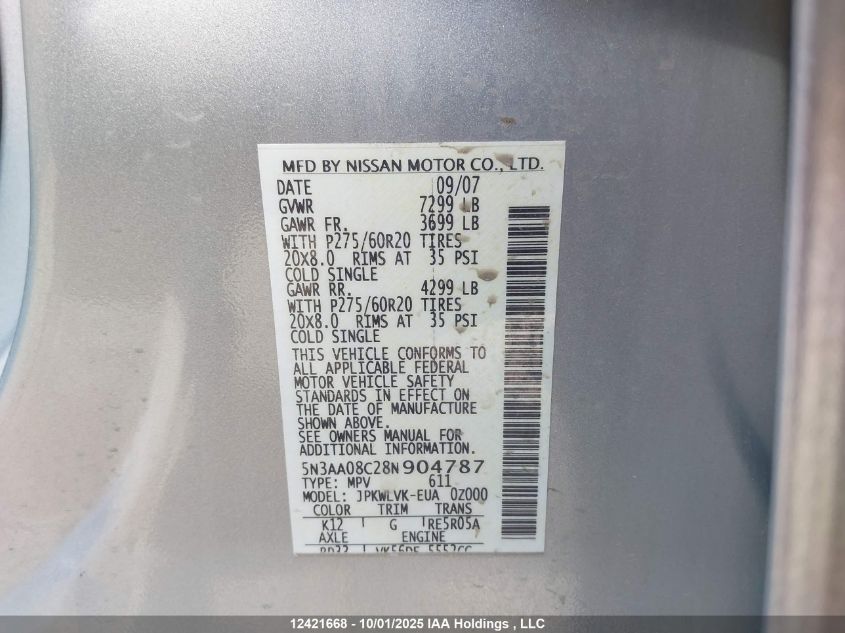 2008 Infiniti Qx56 VIN: 5N3AA08C28N904787 Lot: 12421668