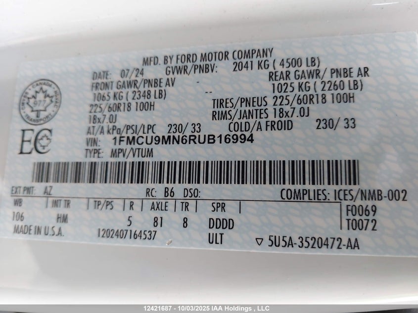 1FMCU9MN6RUB16994 2024 FORD ESCAPE photo no. 17