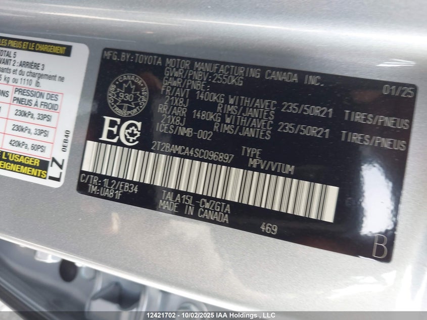 2T2BAMCA4SC096897 2025 LEXUS RX photo no. 9