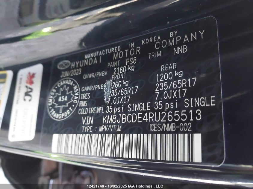 2024 Hyundai Tucson Sel VIN: KM8JBCDE4RU265513 Lot: 12421748