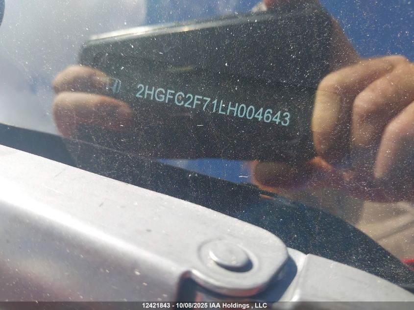 2020 Honda Civic Ex VIN: 2HGFC2F71LH004643 Lot: 12421843