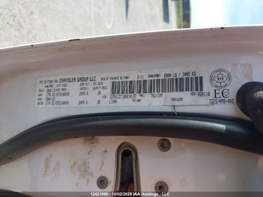 2011 Dodge Ram 1500 VIN: 1D7RV1CT1BS610197 Lot: 12421898