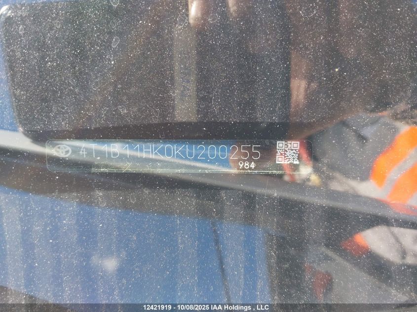 2019 Toyota Camry VIN: 4T1B11HK0KU200255 Lot: 12421919