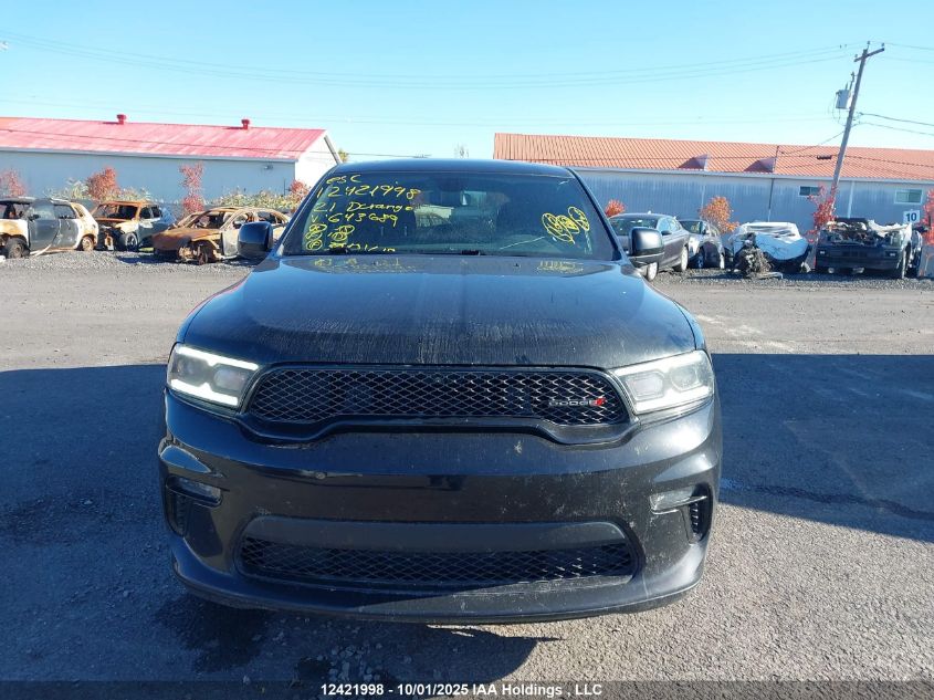 2021 Dodge Durango Sxt VIN: 1C4RDJAG0MC643689 Lot: 12421998