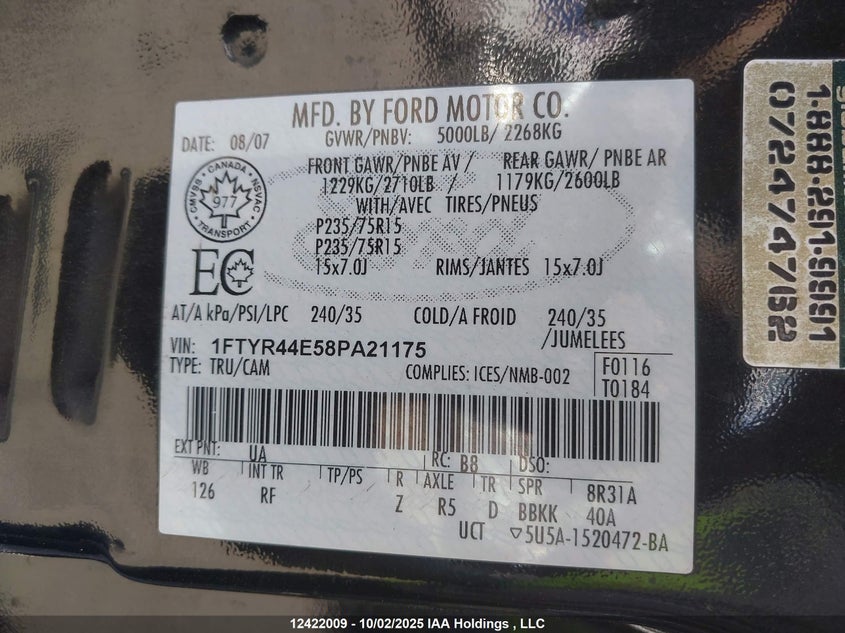 1FTYR44E58PA21175 2008 FORD RANGER photo no. 9