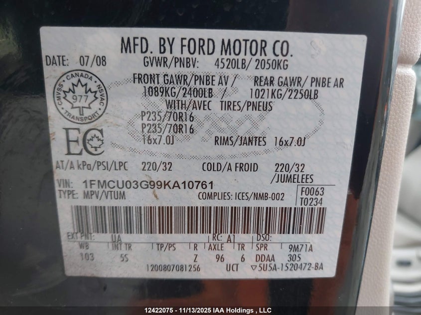 1FMCU03G99KA10761 2009 FORD ESCAPE photo no. 18