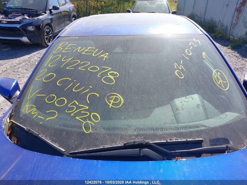2020 Honda Civic Ex VIN: 2HGFC2F73LH005728 Lot: 12422078