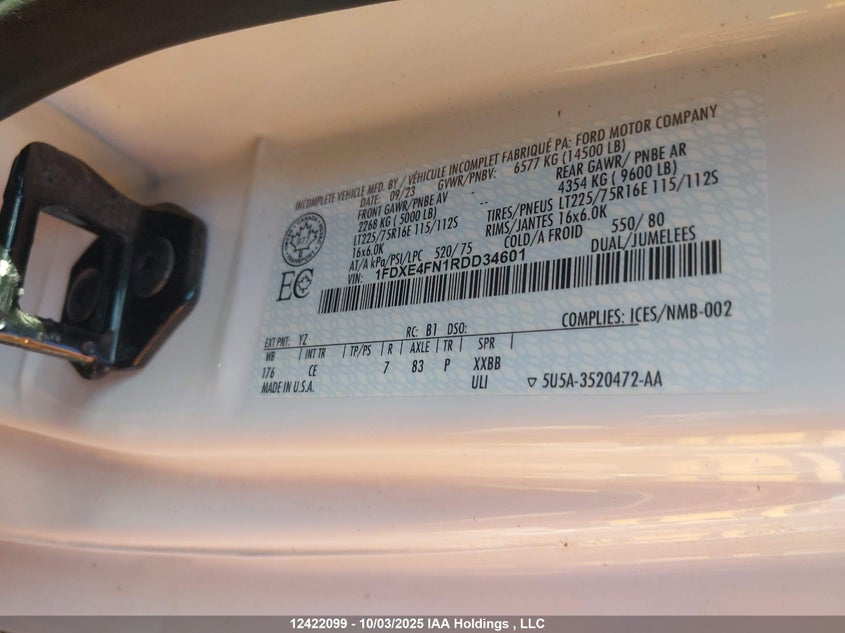 2024 Ford Econoline E450 Super Duty Cutaway Van VIN: 1FDXE4FN1RDD34601 Lot: 12422099