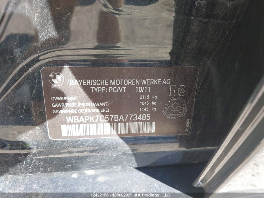WBAPK7C57BA773485 2011 BMW 3ER photo no. 9