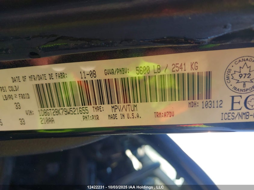 2009 Dodge Nitro Se VIN: 1D8GT28K79W521655 Lot: 12422231