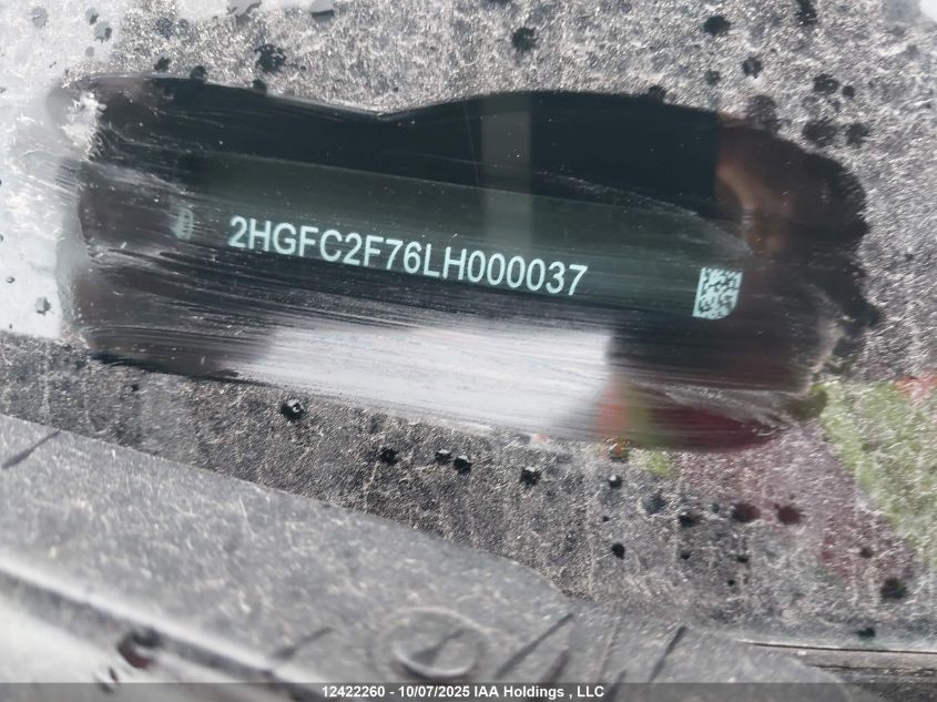 2020 Honda Civic Ex VIN: 2HGFC2F76LH000037 Lot: 12422260