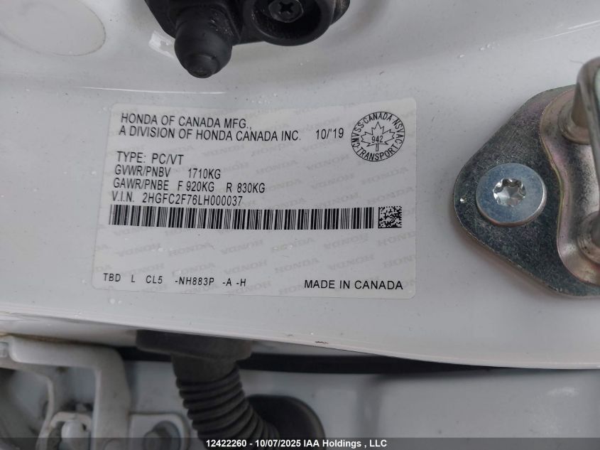 2020 Honda Civic Ex VIN: 2HGFC2F76LH000037 Lot: 12422260