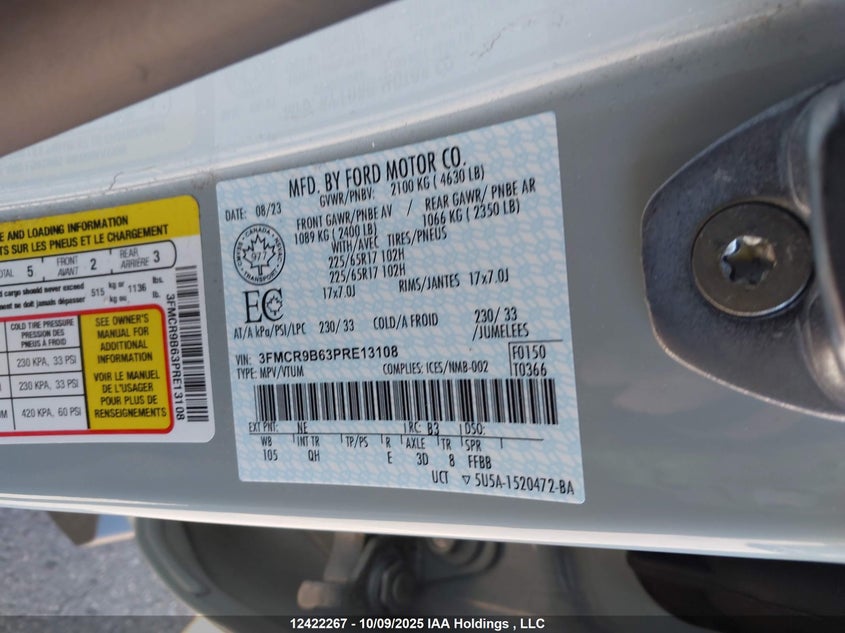 2023 Ford Bronco Sport Big Bend VIN: 3FMCR9B63PRE13108 Lot: 12422267