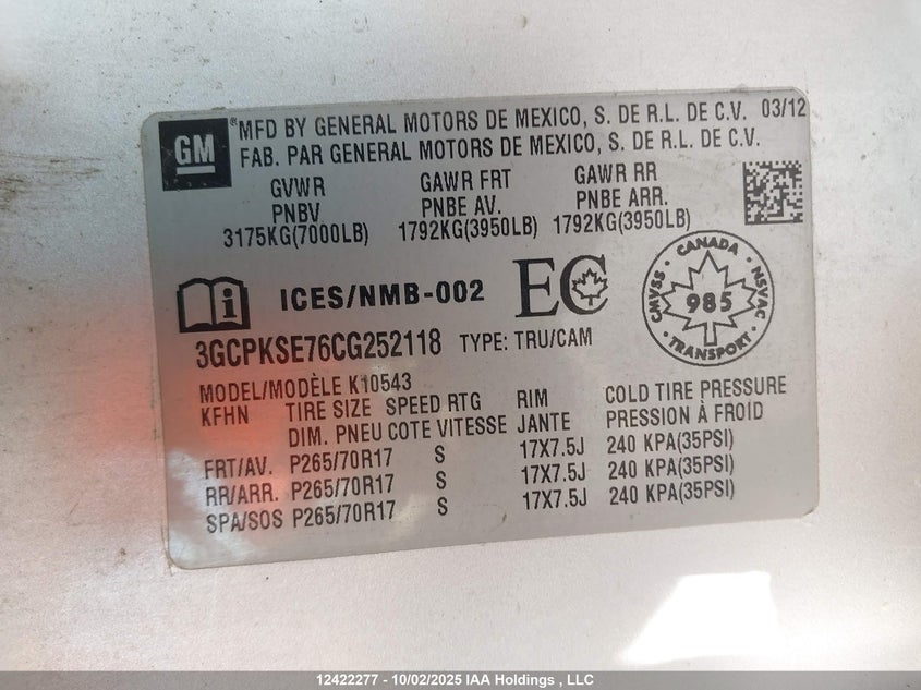 3GCPKSE76CG252118 2012 CHEVROLET SILVERADO photo no. 18