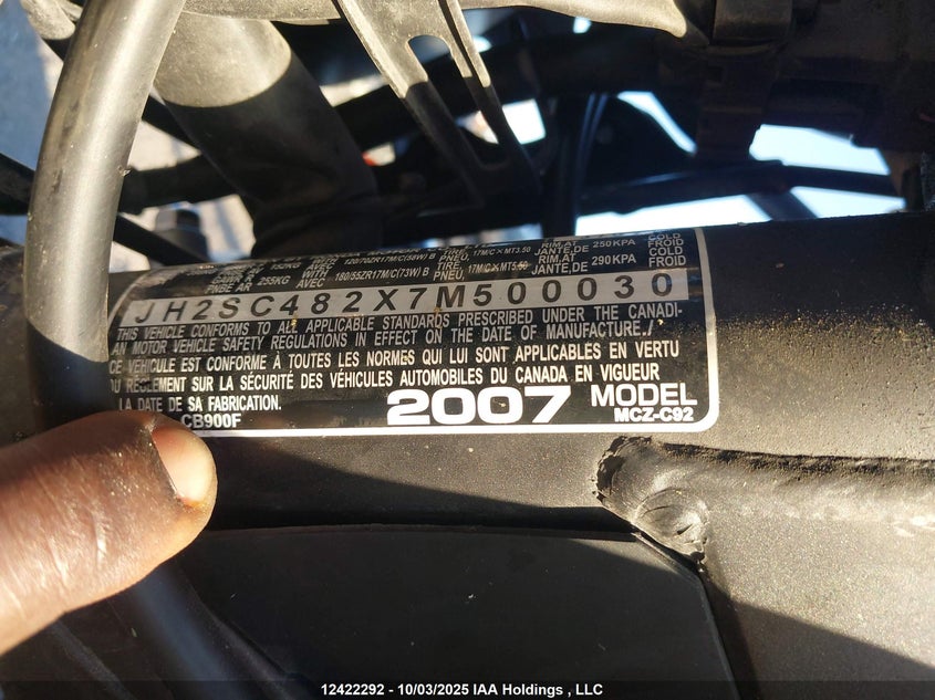 JH2SC482X7M500030 2007 HONDA CB photo no. 10