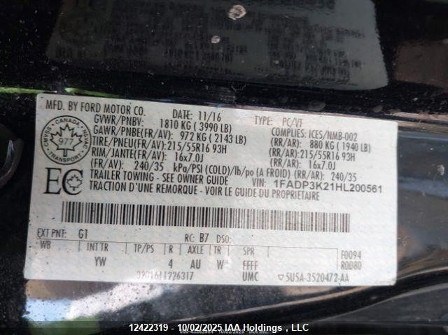 2017 Ford Focus Se VIN: 1FADP3K21HL200561 Lot: 12422319