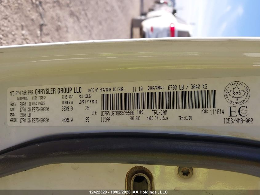 2011 Dodge Ram 1500 VIN: 1D7RV1GT8BS575586 Lot: 12422329