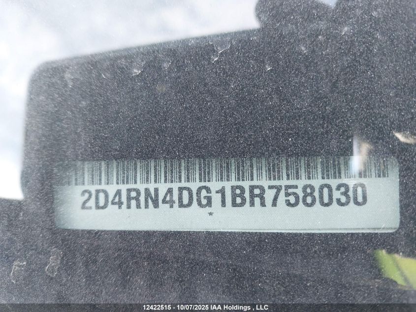 2011 Dodge Grand Caravan Se/Sxt VIN: 2D4RN4DG1BR758030 Lot: 12422515