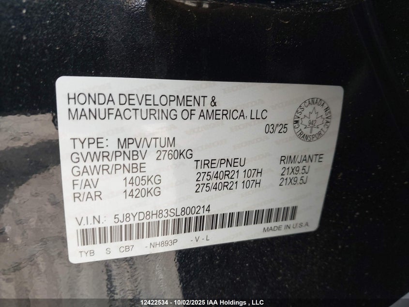 5J8YD8H83SL800214 2025 ACURA MDX photo no. 9