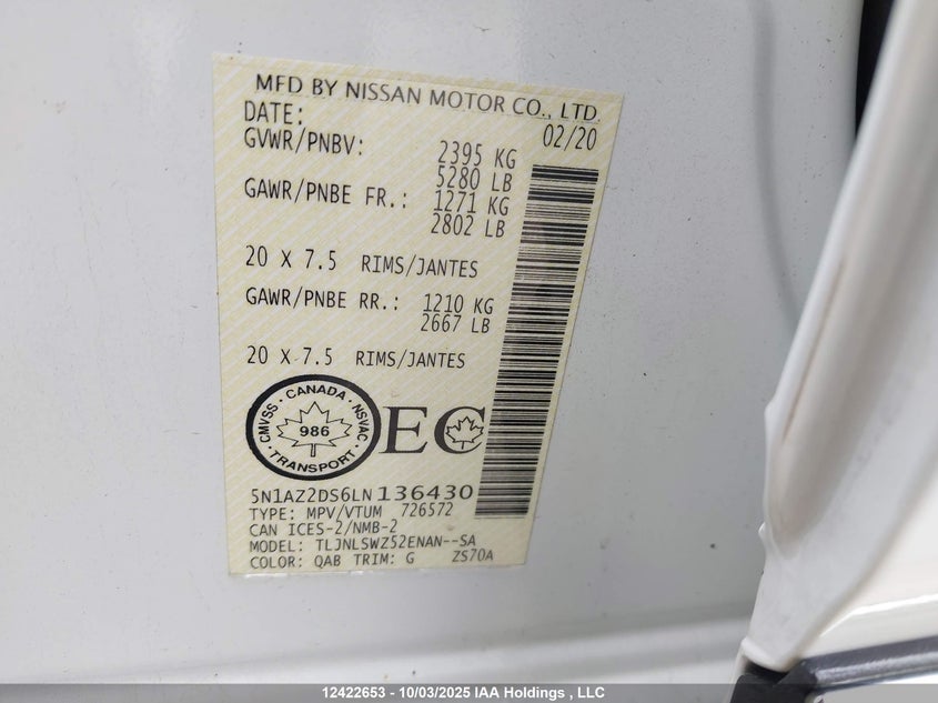 5N1AZ2DS6LN136430 2020 NISSAN MURANO photo no. 18
