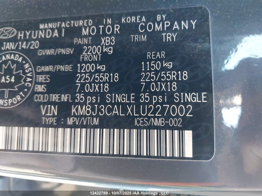 KM8J3CALXLU227002 2020 HYUNDAI TUCSON photo no. 9