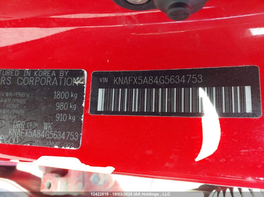 2016 Kia Forte Ex VIN: KNAFX5A84G5634753 Lot: 12422818