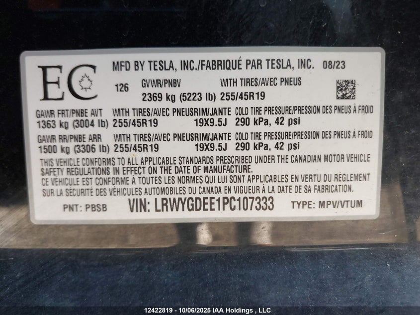 LRWYGDEE1PC107333 2023 TESLA MODEL Y photo no. 9