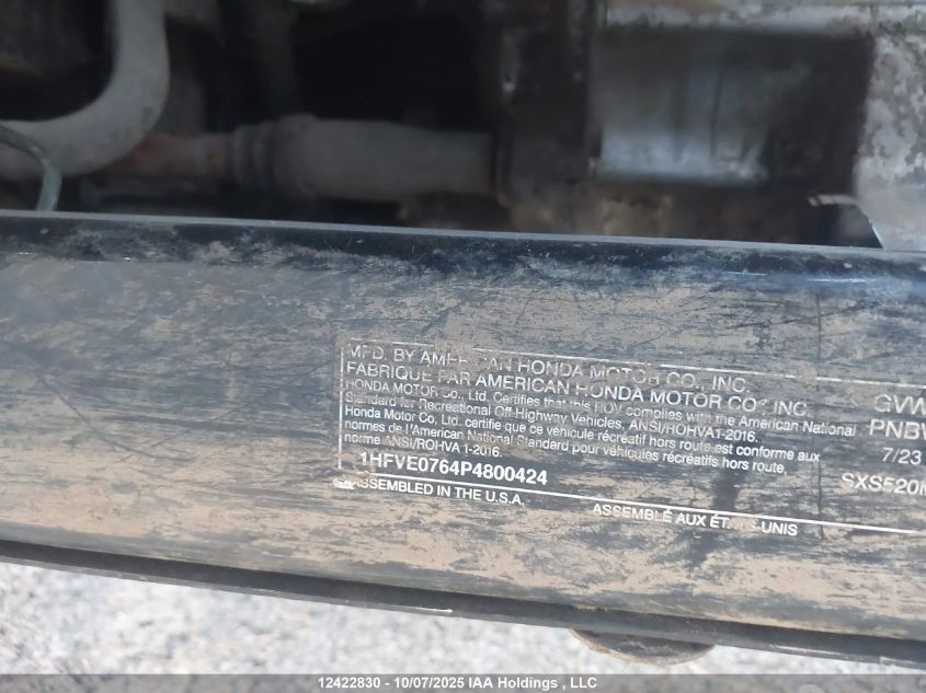 2023 Honda Sxs520 M2 VIN: 1HFVE0764P4800424 Lot: 12422830