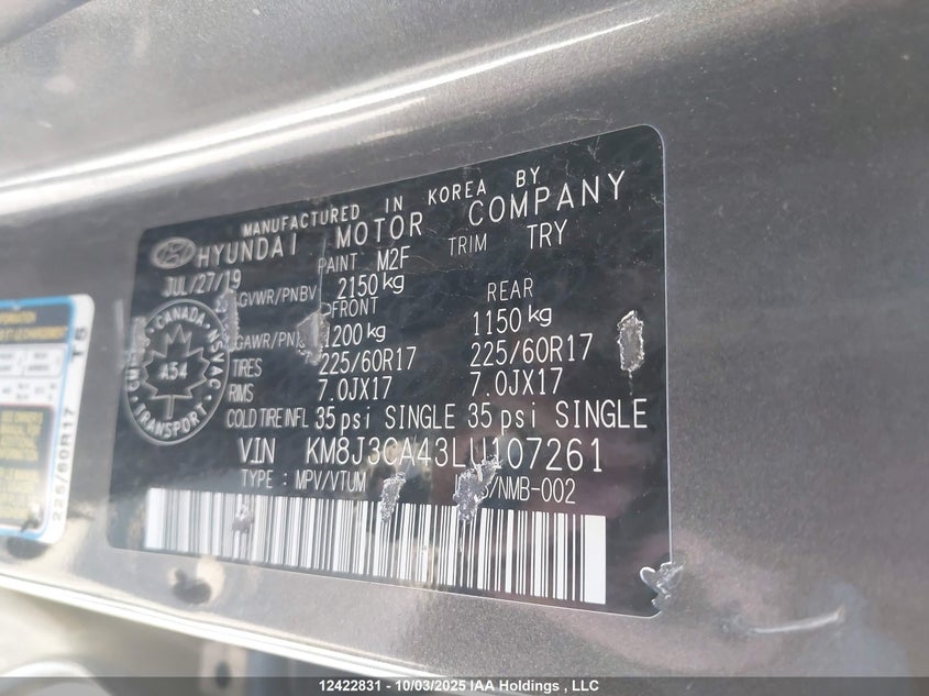 KM8J3CA43LU107261 2020 HYUNDAI TUCSON photo no. 9