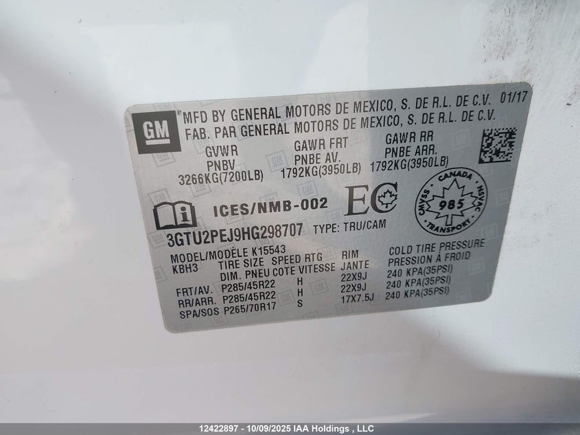 3GTU2PEJ9HG298707 2017 GMC SIERRA photo no. 9