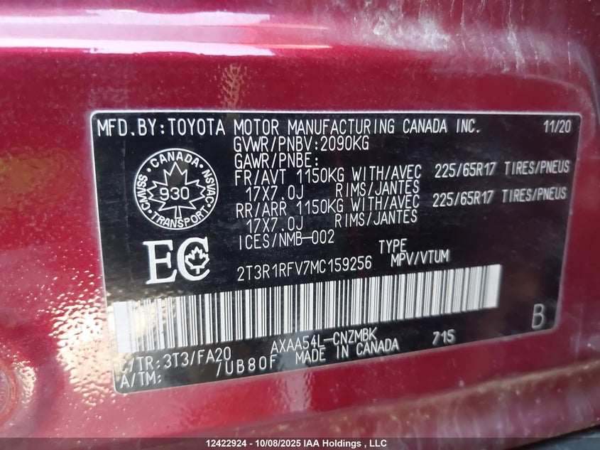 2T3R1RFV7MC159256 2021 TOYOTA RAV 4 photo no. 9