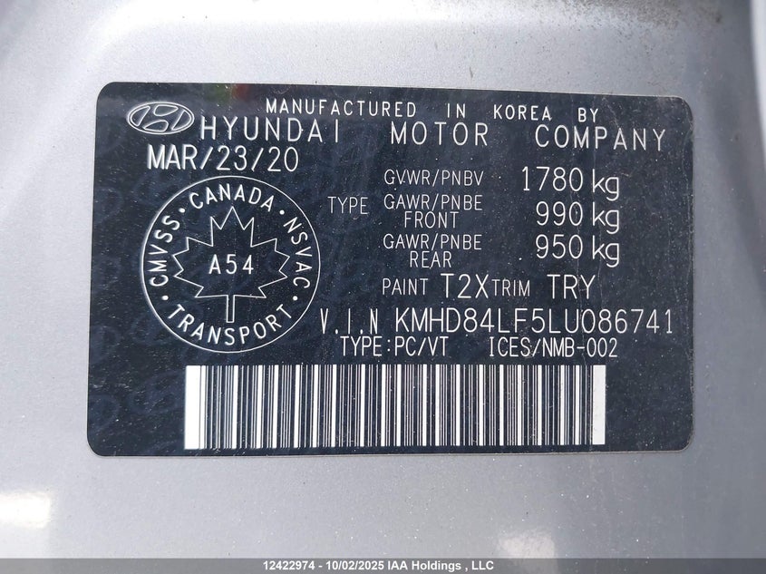 KMHD84LF5LU086741 2020 HYUNDAI ELANTRA photo no. 9