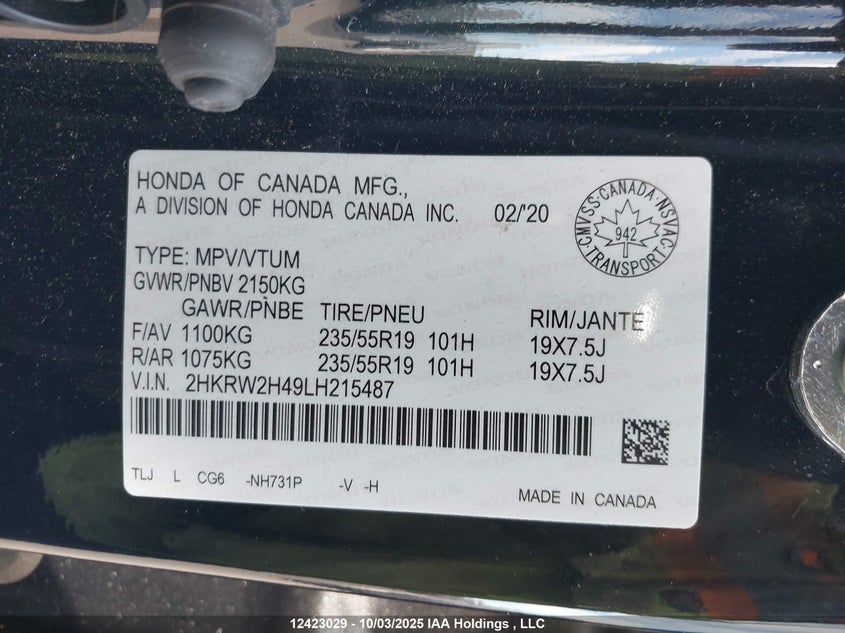 2HKRW2H49LH215487 2020 HONDA CR-V photo no. 18