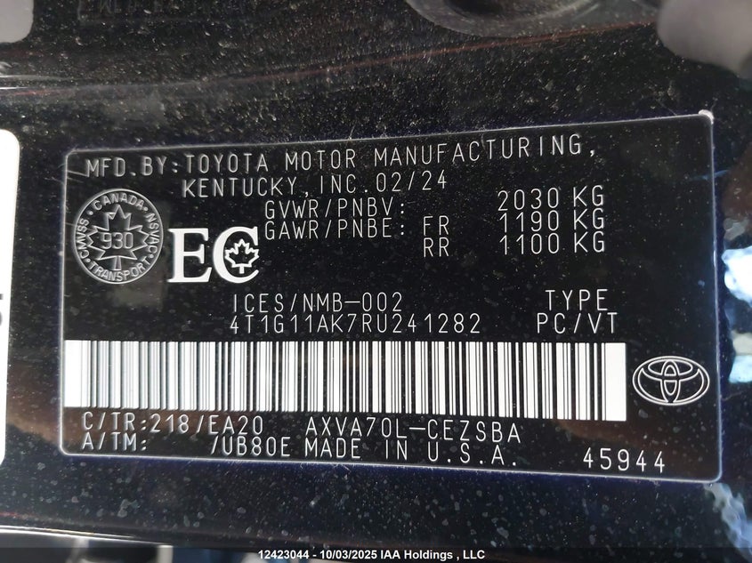 2024 Toyota Camry Se Night Shade/Se VIN: 4T1G11AK7RU241282 Lot: 12423044