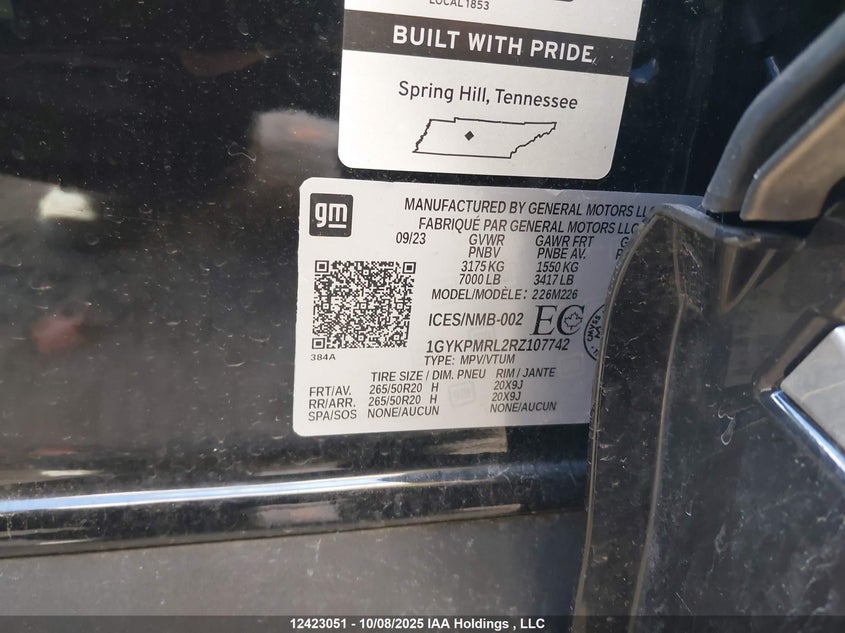 2024 Cadillac Lyriq Tech VIN: 1GYKPMRL2RZ107742 Lot: 12423051