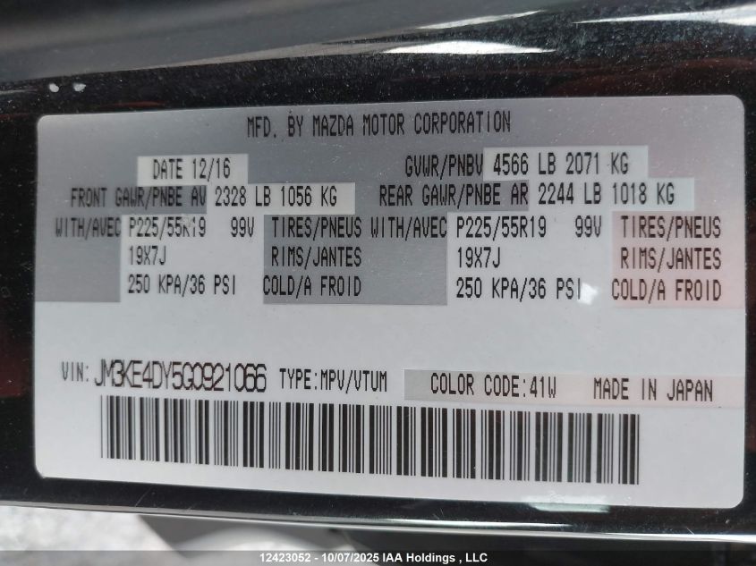 2016 Mazda Cx-5 Gt VIN: JM3KE4DY5G0921066 Lot: 12423052