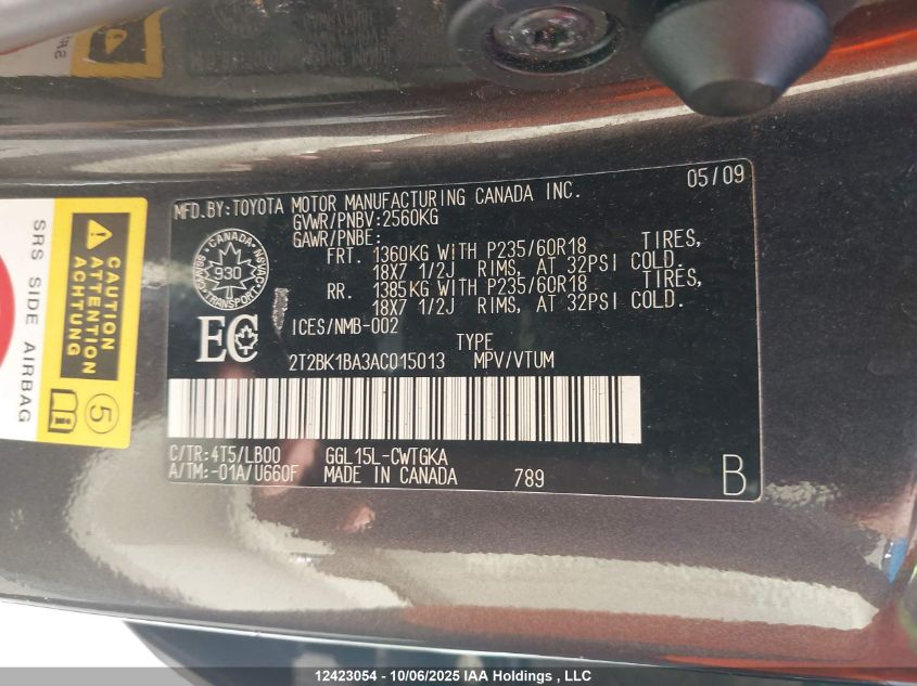 2010 Lexus Rx 350 VIN: 2T2BK1BA3AC015013 Lot: 12423054